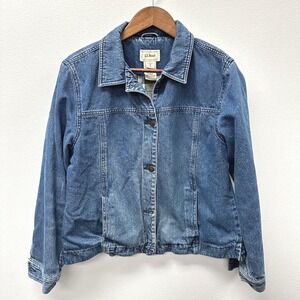 Vintage L.L. Bean‎ Flannel Lined Cropped Jean Jacket Size M